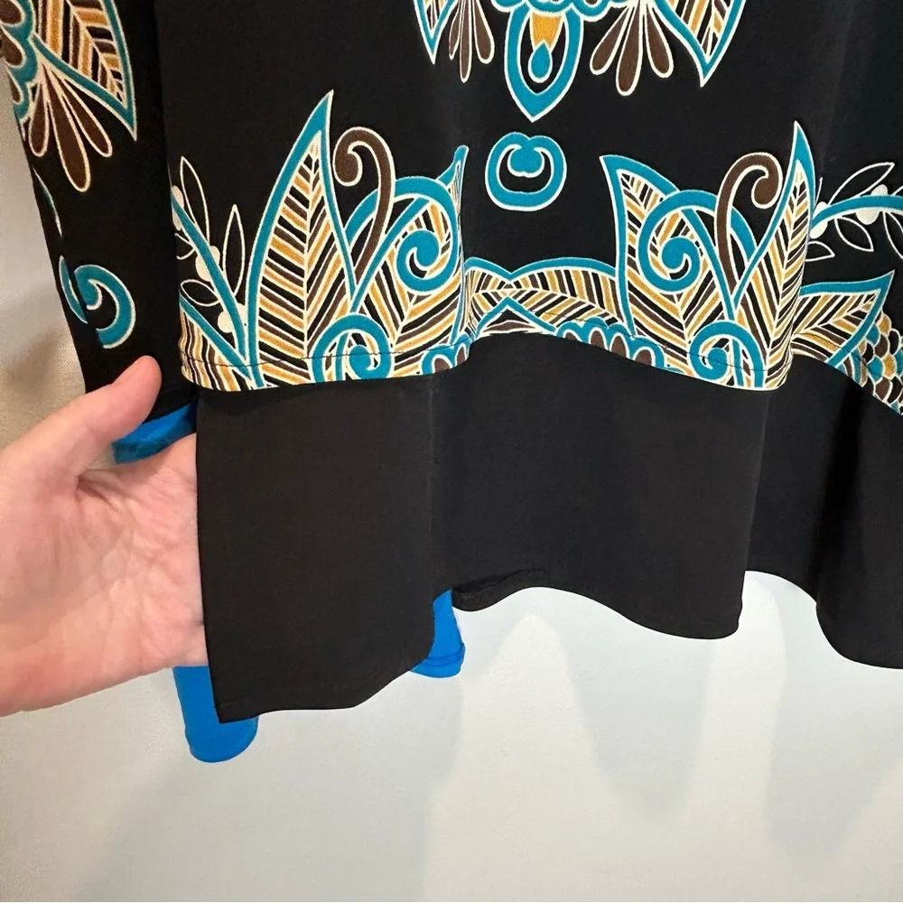 Eva Varro Black Layered Asymmetrical Tunic with Multicolored Graphic - Size XL - Picture 7 of 9